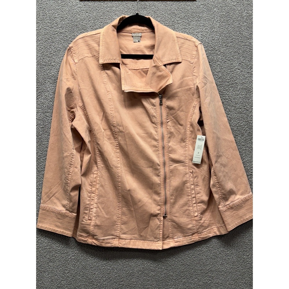 Chico's‎ Pink Moto Jacket Zip Cotton Blend Women's Size 3 (16/18) Missing snap